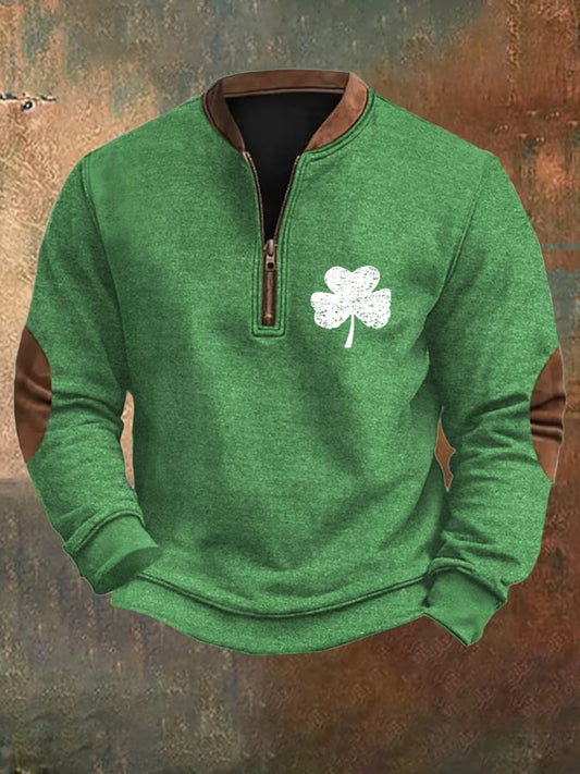 Men's St. Patrick's Day Print Zipper Collar Sweatshirt