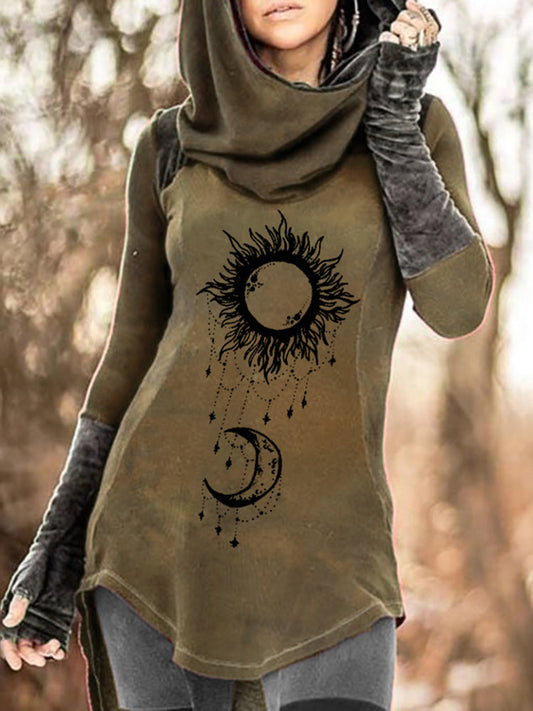 Sun Moon Print Tribal Hoodie