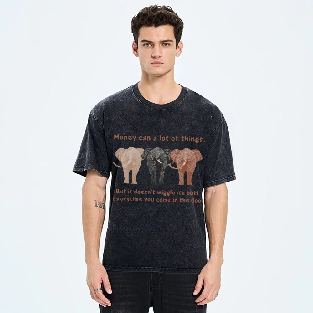 Unisex Elephant Printed Washed Tee