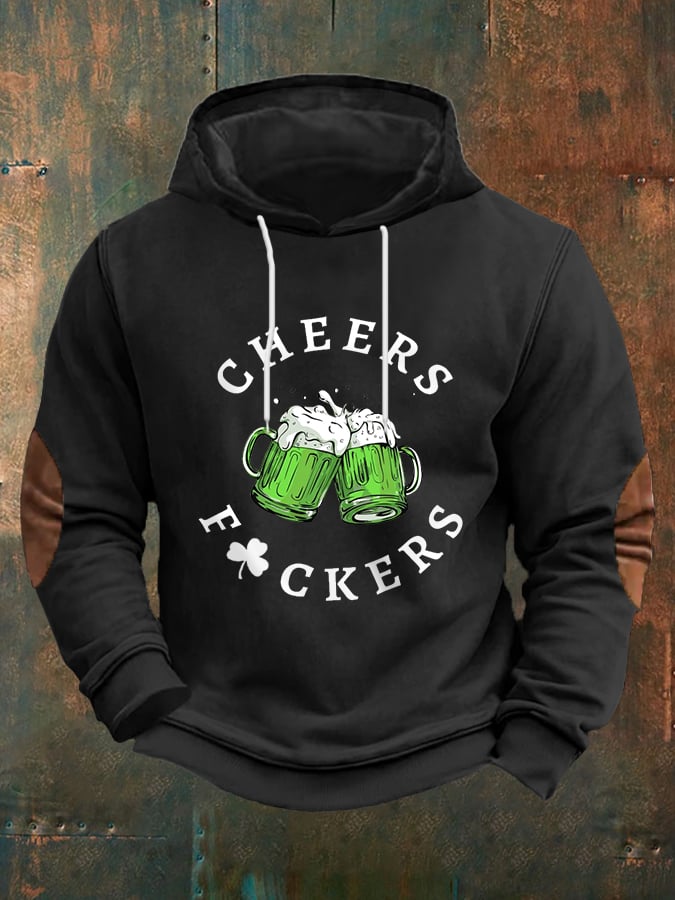 Men's FunnySt. Patrick's Day Cheers Green Beer Shamrock Print Casual Hoodie