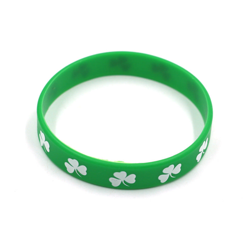 Cross Border Silicone Wristband, Green Wristband, Linen Banner, Irish Festival Gift, Clover Bracelet, Wrist Strap