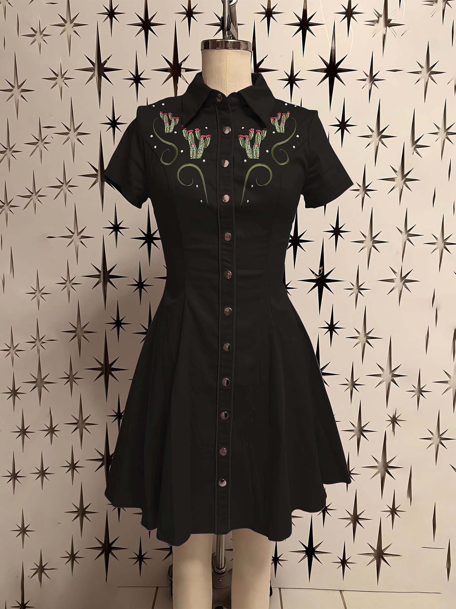 Women'S Western Cute Cat Cowcat Print Shirt Dress main image 0