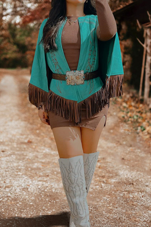 Vintage Western Boot-stitched Fringe Jacket