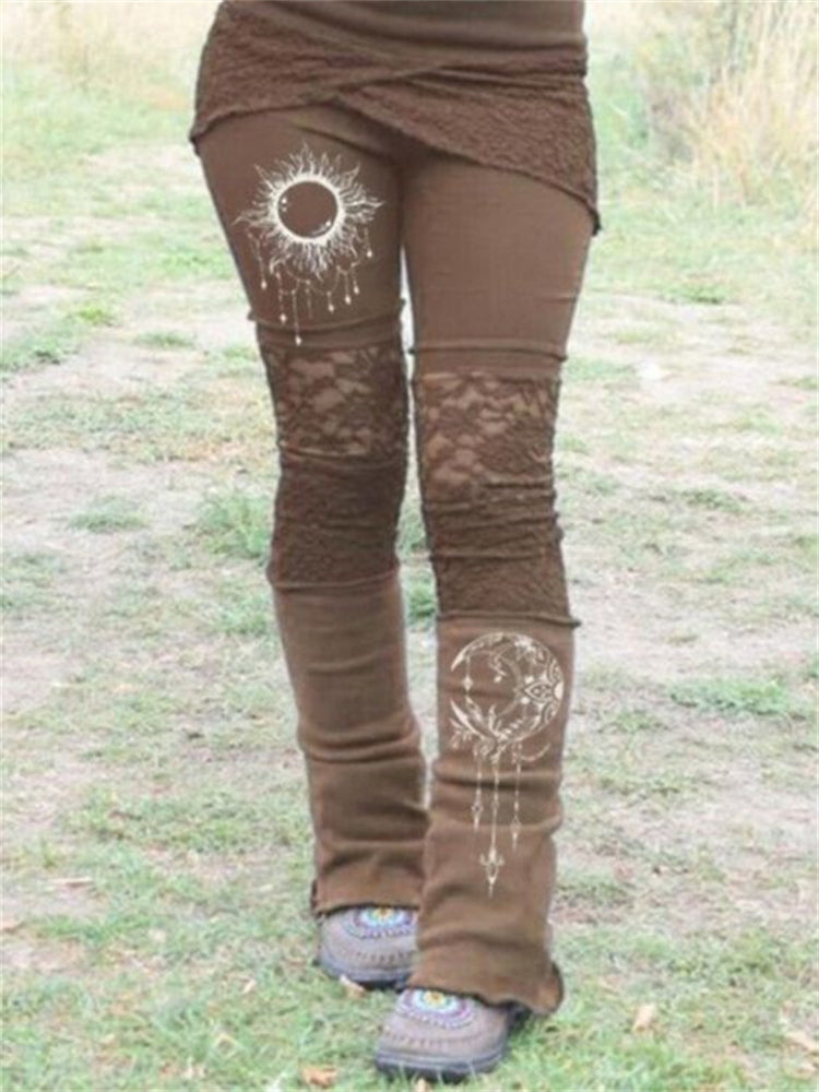 Sun & Moon Totem Lace Patchwork Leggings