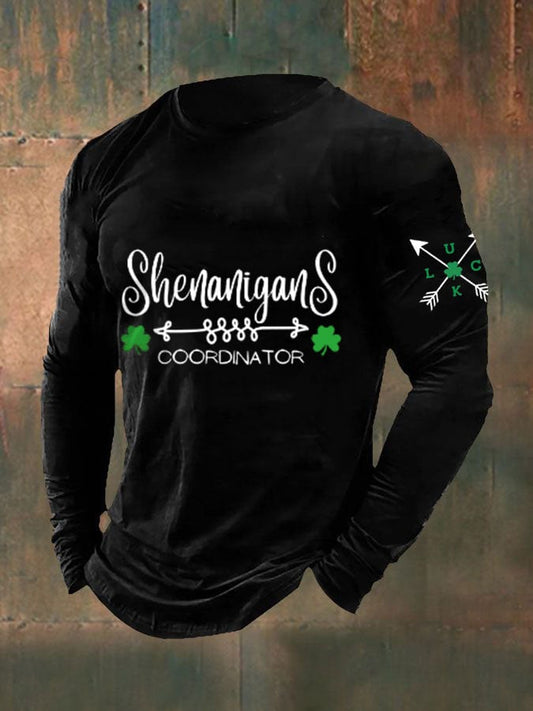 Men's St. Patrick's Day Shenanigans Shamrock Casual Long Sleeve T-Shirt