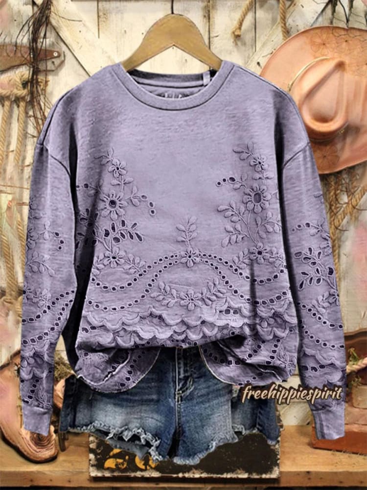 Vintage Lovely Lace Floral Pattern Art Print Casual Sweatshirt