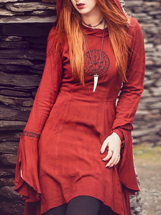 Tribal Vintage Elf Hooded Midi Dress