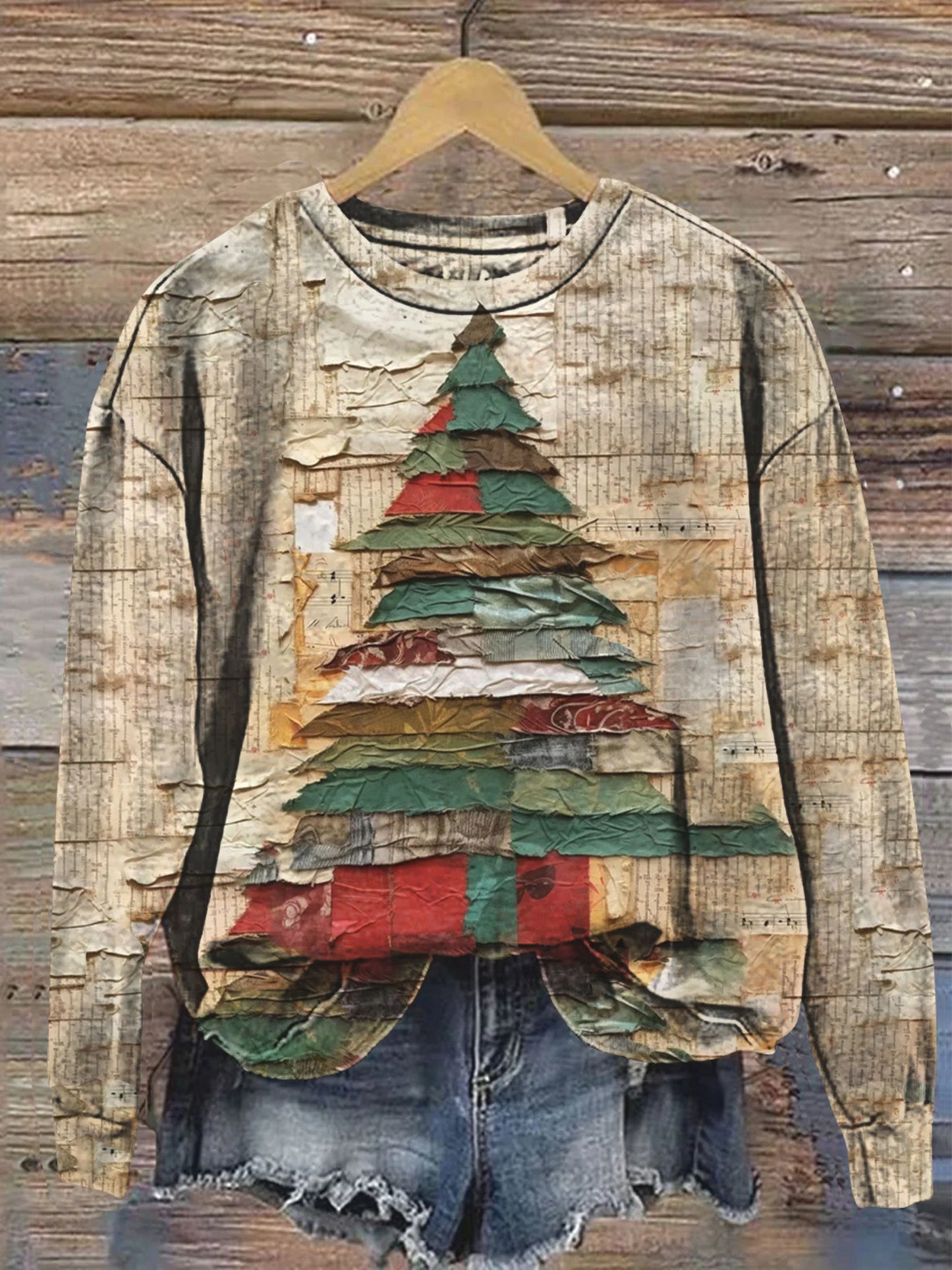 Vintage Christmas Tree Art Print Casual  Sweatshirt