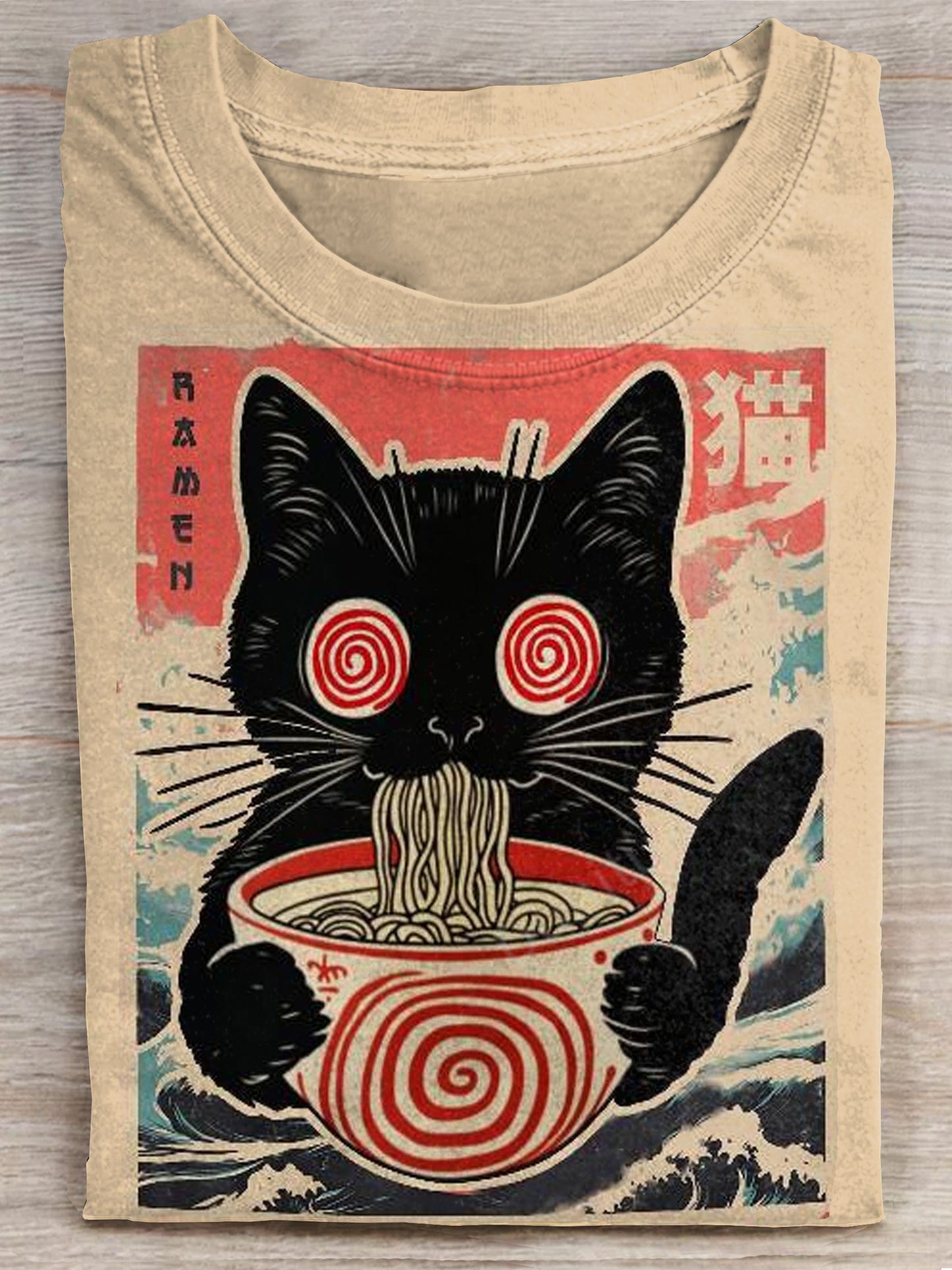 Psychedelic Ramen Cat Kawaii Cat Lover Japanese Art Print Casaul Short Sleeve T-shirt