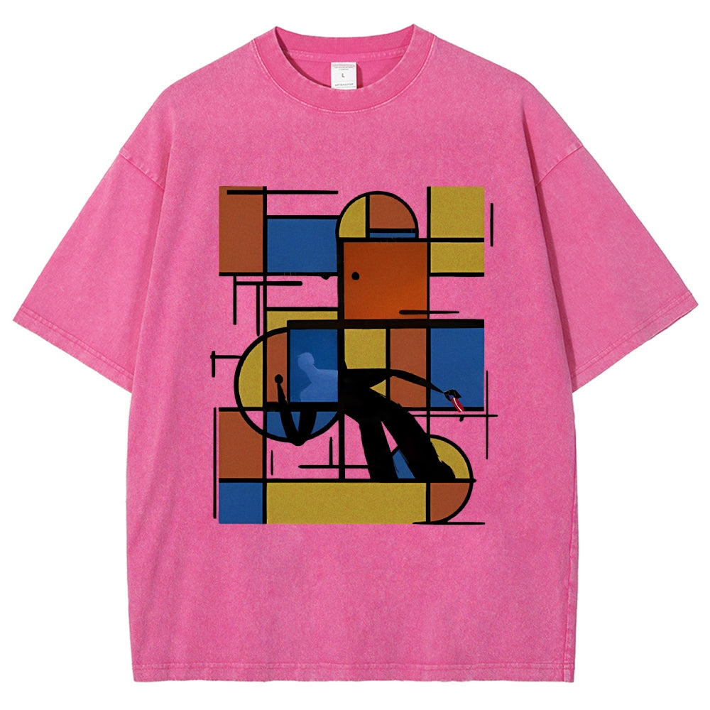 Unisex Geometry Printed Washed Tee