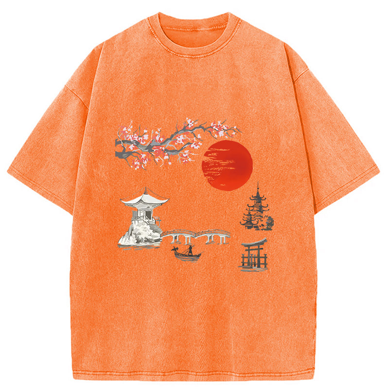 Japanese temple Washed T-Shirt