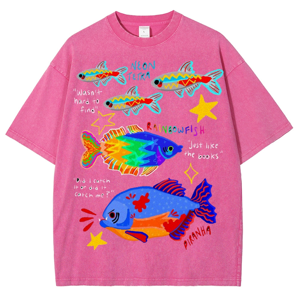 Unisex Rainbow Fish Washed Tee