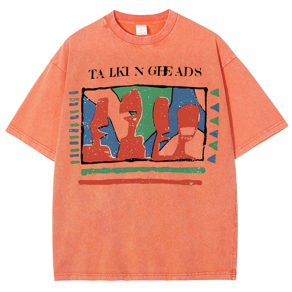 Unisex Abstract Art Portrait Printed Washed Tee