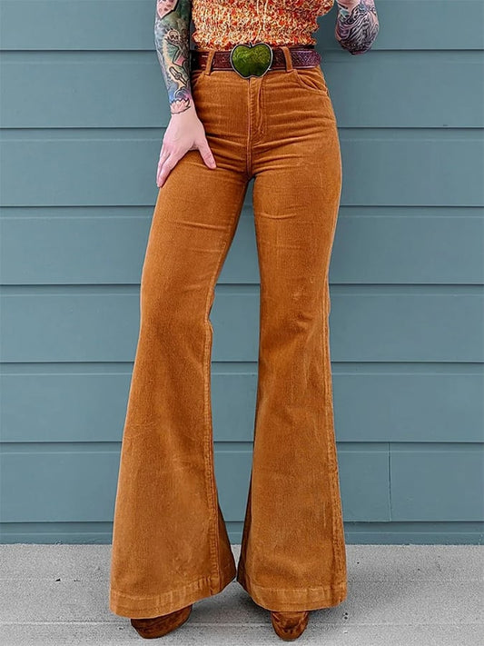 Women's Retro Western Solid Color Design Wide Leg Pants