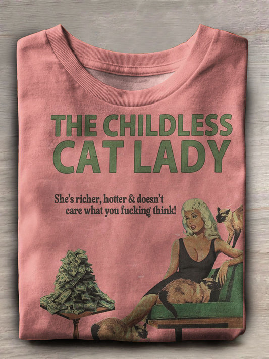 The Childless Cat Lady Print Casual Short Sleeve Top