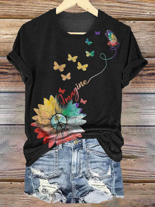 Sunflower Hippie Imagine Printed Crew Neck T-shirt