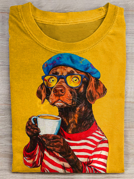 Dog Art Print Casual Short Sleeve T-shirt