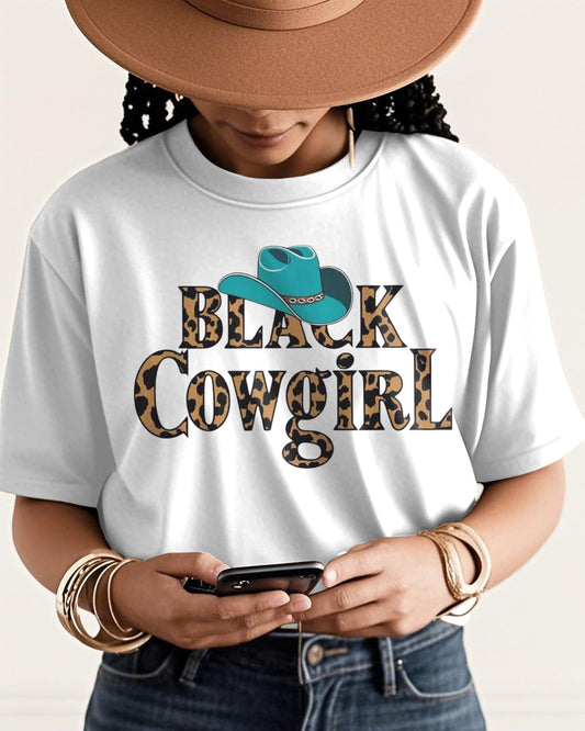 Black Cow Girl 100% Cotton Crew Neck Short Sleeve Tshirt