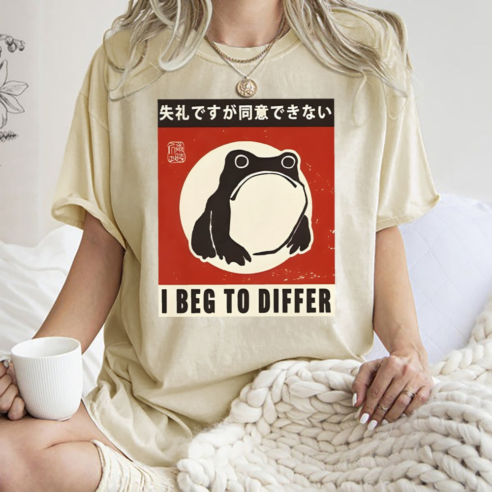 Unisex Japanese Style Frog Printed Washed Tee