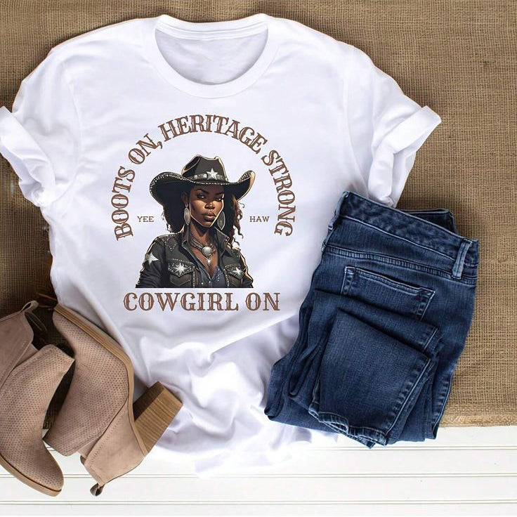Boots On,Heritage Strong,Crowgirl On Crew Neck Short Sleeve Cotton T-shirt