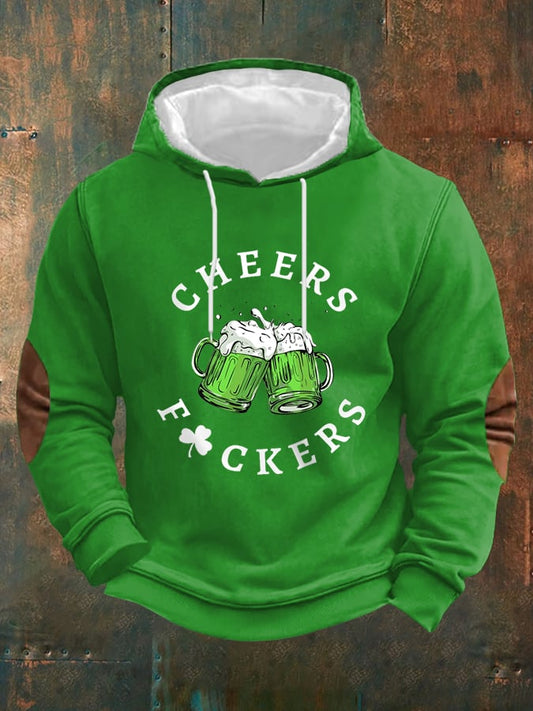 Men's FunnySt. Patrick's Day Cheers Green Beer Shamrock Print Casual Hoodie