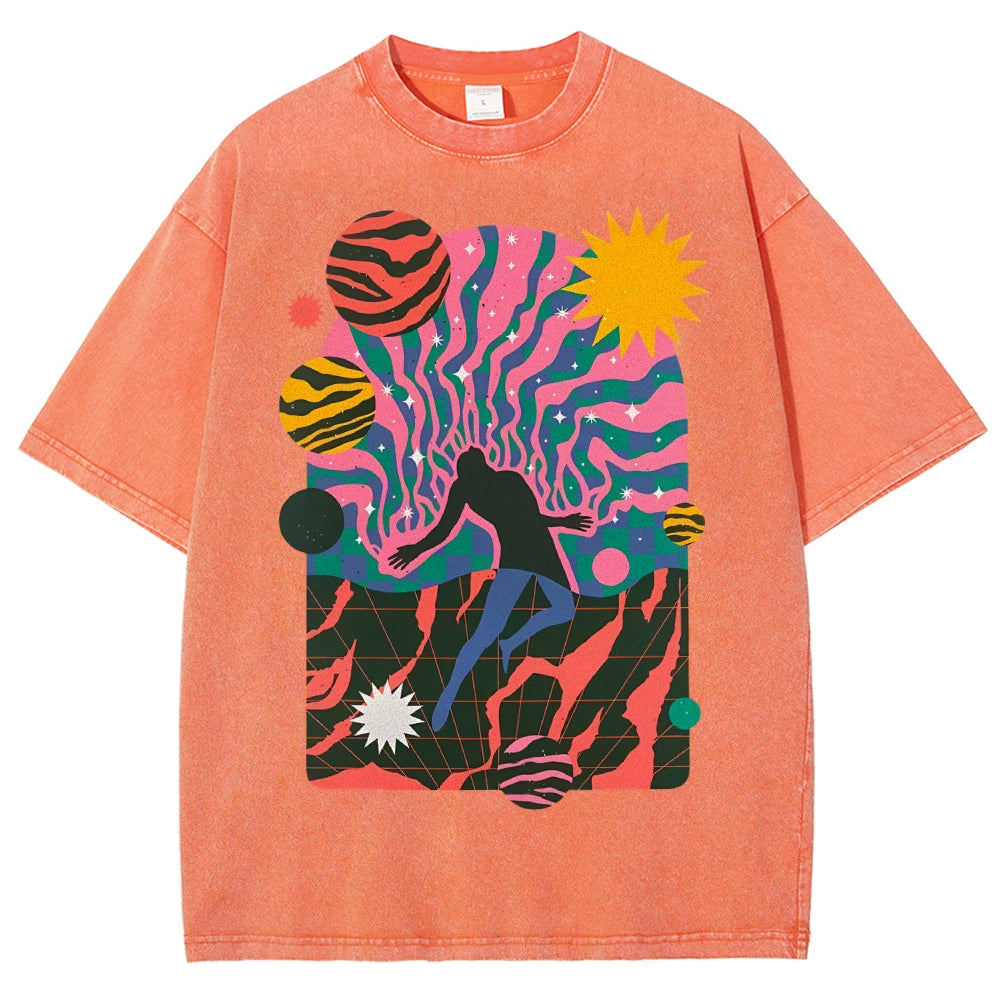 Unisex Art Design Dystopia Printed Washed Tee