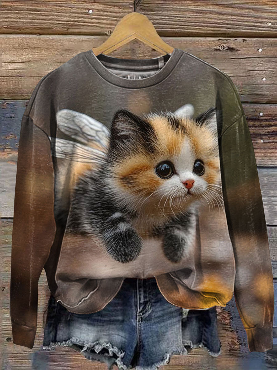 Funny Cat Print Casual Sweatshirt