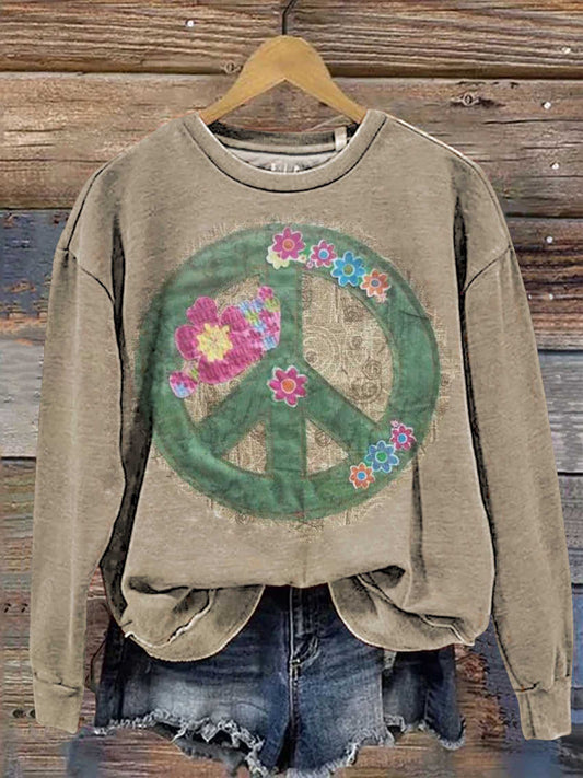 Retro Hippie Peace Sign Love and Peace Casual Sweatshirt