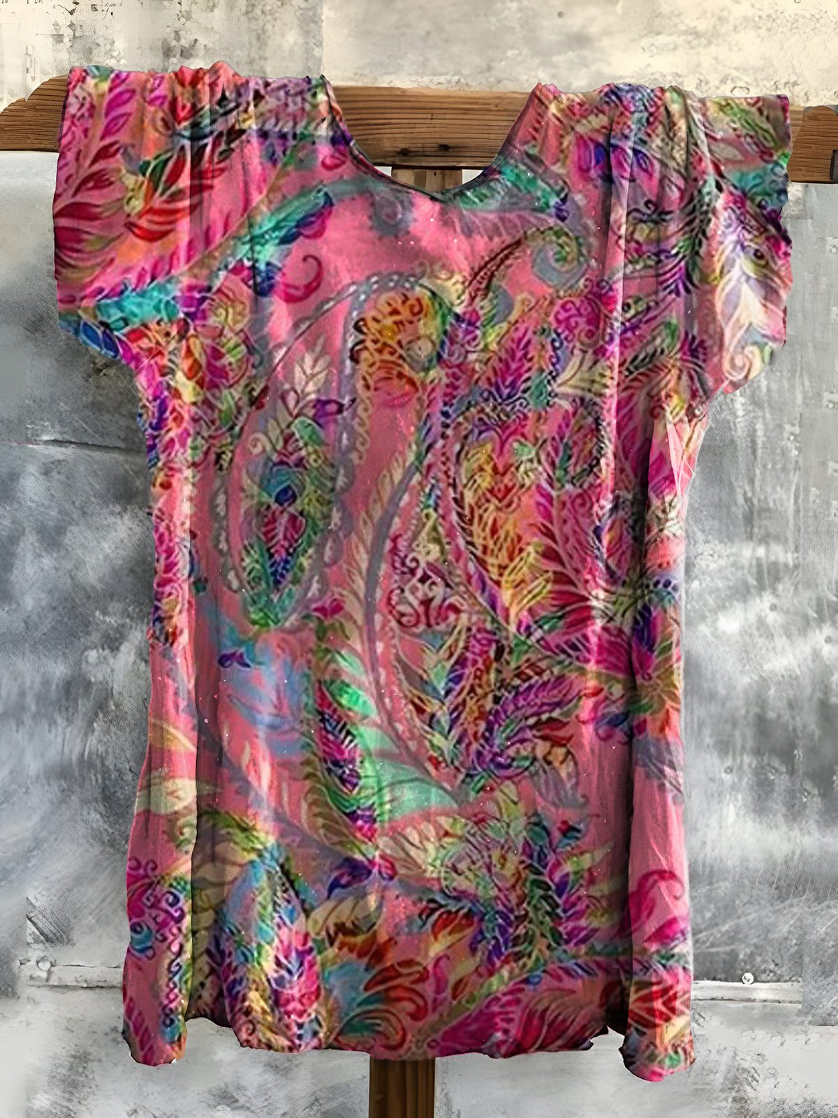 Multicolor Cashew Flower Floral Art Print Casual Print Cotton Crew Tee