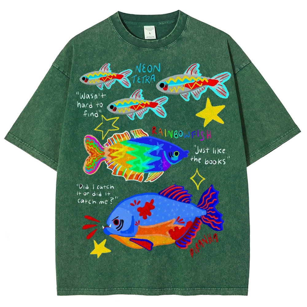 Unisex Rainbow Fish Washed Tee