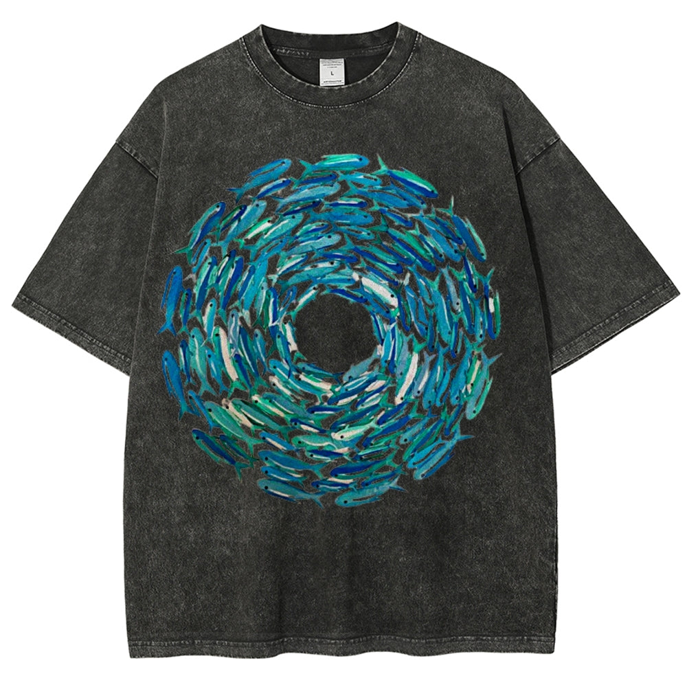 Circle Fishes Unisex Vintage Washed Tee