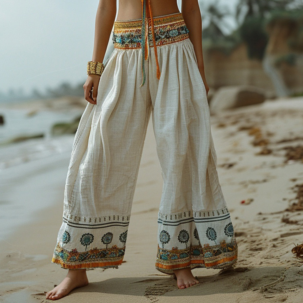 Women's Casual Linen Vacation Bohemia Style Long Pants