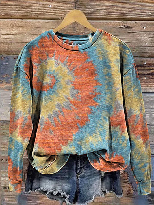 Vintage Colorful Tie Dye Print Casual Sweatshirt