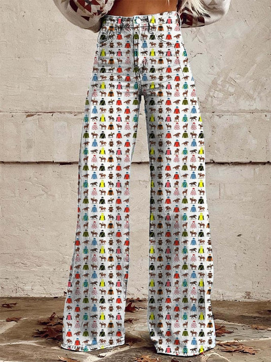 Women's Jockey Club Design Casual Printed Wide Leg Pants