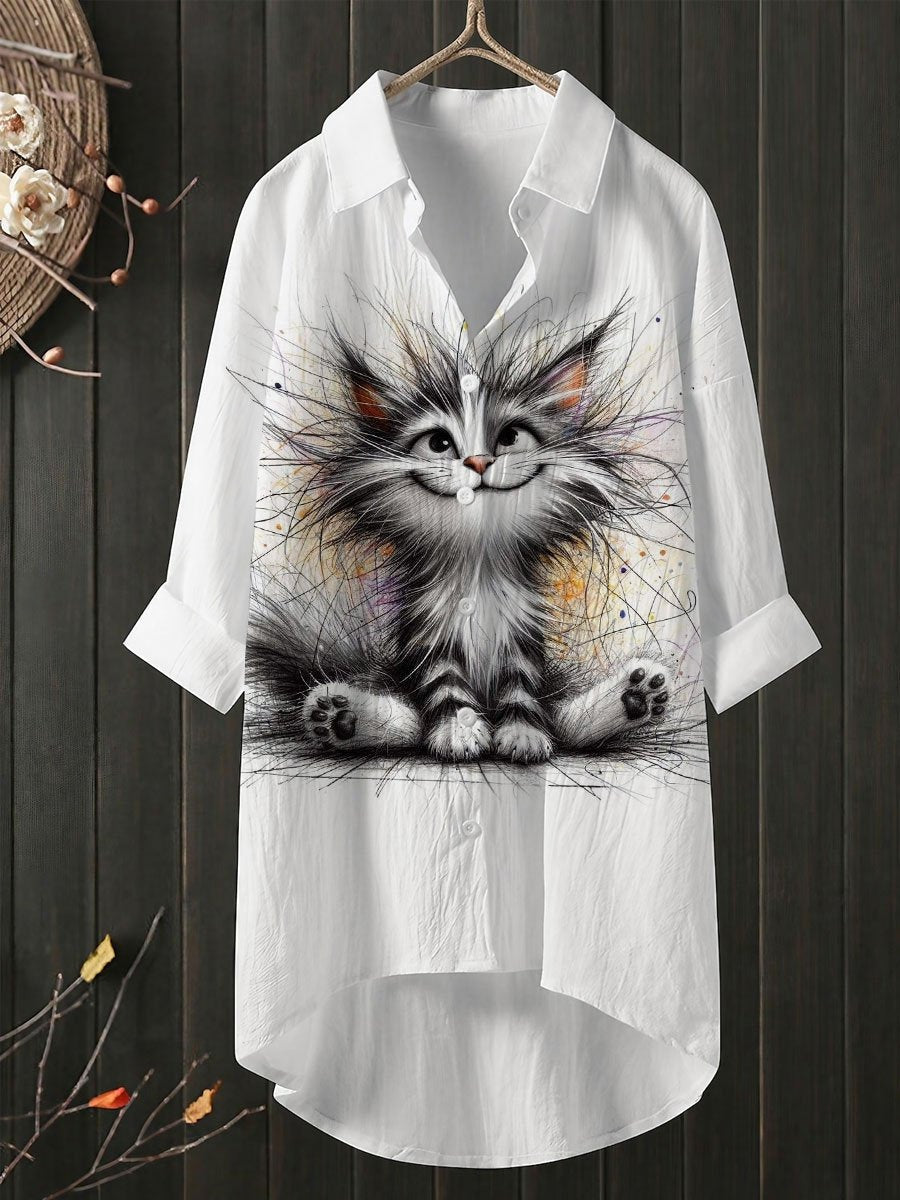 Cat Art Print Casual Short Sleeve T-shirt