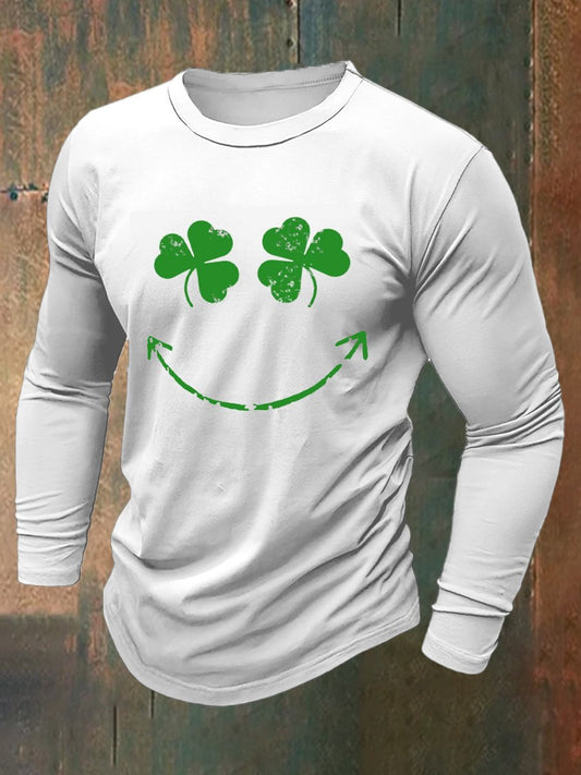 Men's Luck Printed Crew Neck Long Sleeve T-Shirt