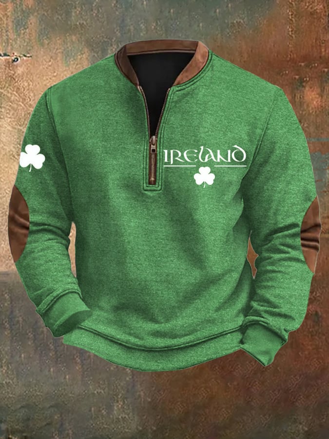 Men's St. Patrick's Day  Print Zipper Collar Sweatshirt