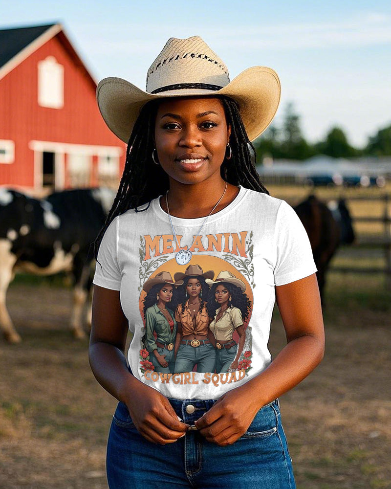 Melanin Cowgirl Squad Crew Neck Short Sleeve Cotton T-shirt