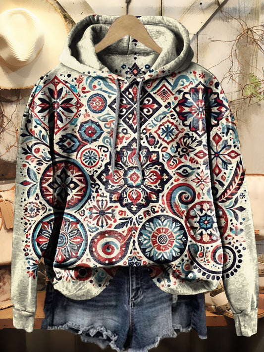 Retro Ethnic Pattern Art Print Casual Hoodie