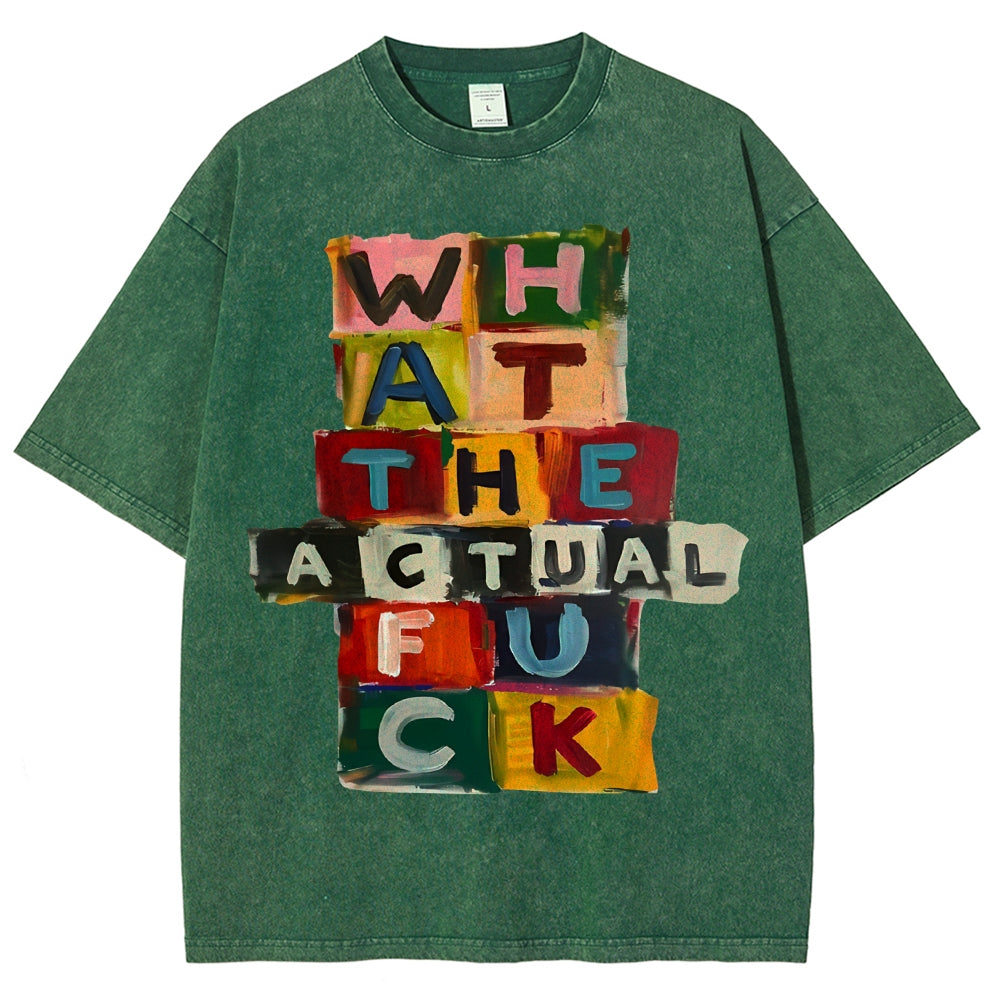 Unisex Colored Letters Printed Washed Tee