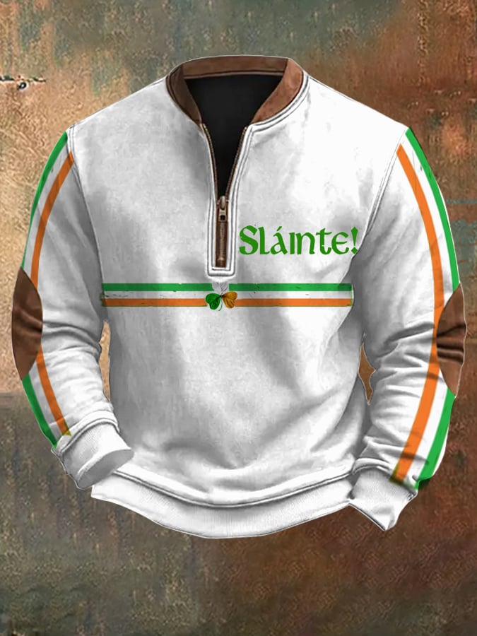 Men's St. Patrick's Day Print Zipper Collar Sweatshirt