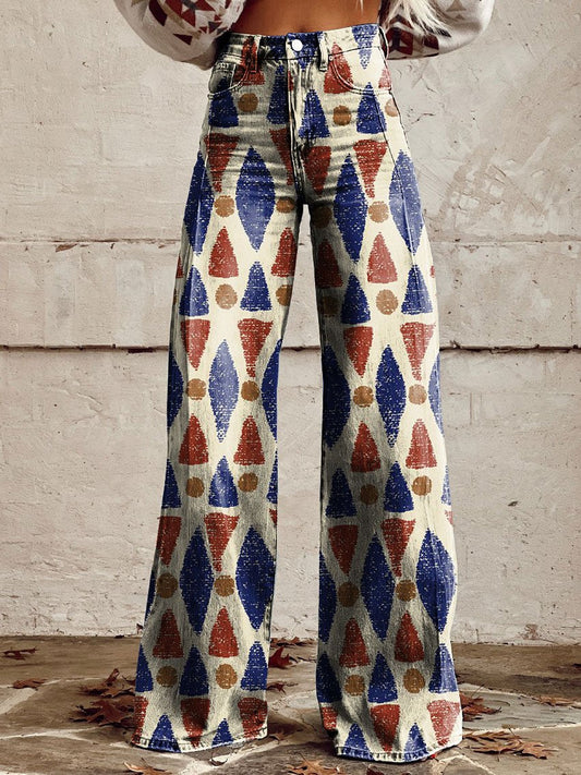 Women's Vintage Print Casual Wide Leg Pants