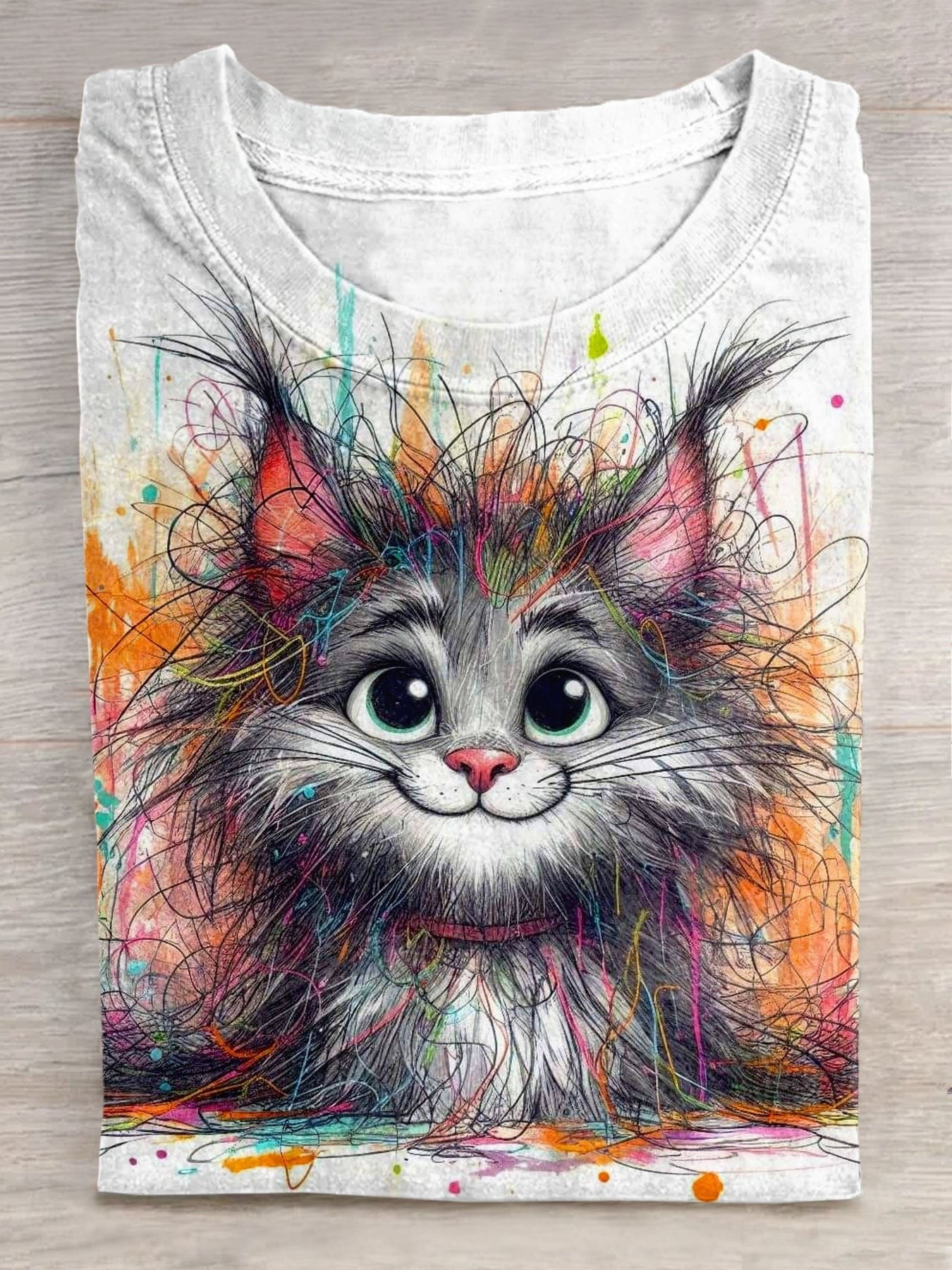 Cat Art Print Casual Short Sleeve T-shirt