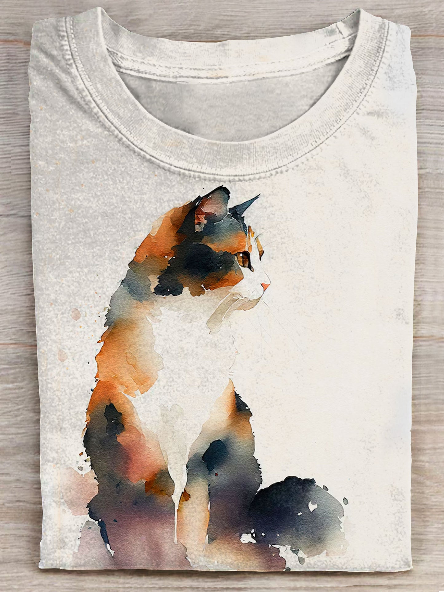 Watercolor Cat Art Print Casaul Short Sleeve T-shirt