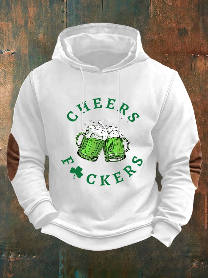 Men's FunnySt. Patrick's Day Cheers Green Beer Shamrock Print Casual Hoodie