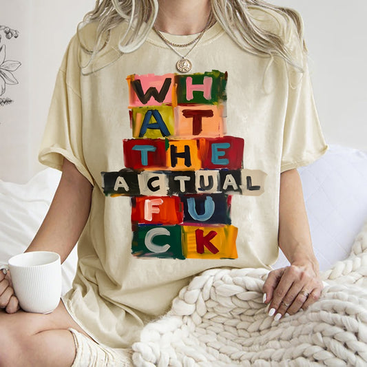 Unisex Colored Letters Printed Washed Tee
