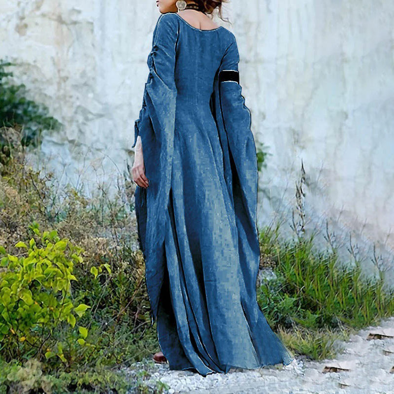 Vintage Medieval Long Sleeve Round Neck Maxi Dress