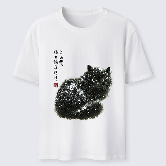 Black Cat Adorned By Snow Classic T-Shirt