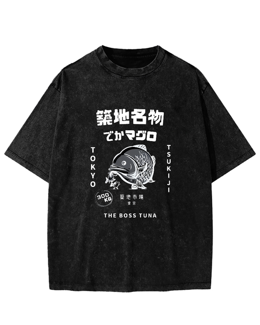 Japanese Seafood Market Pattern Vintage Distressed T-shirt