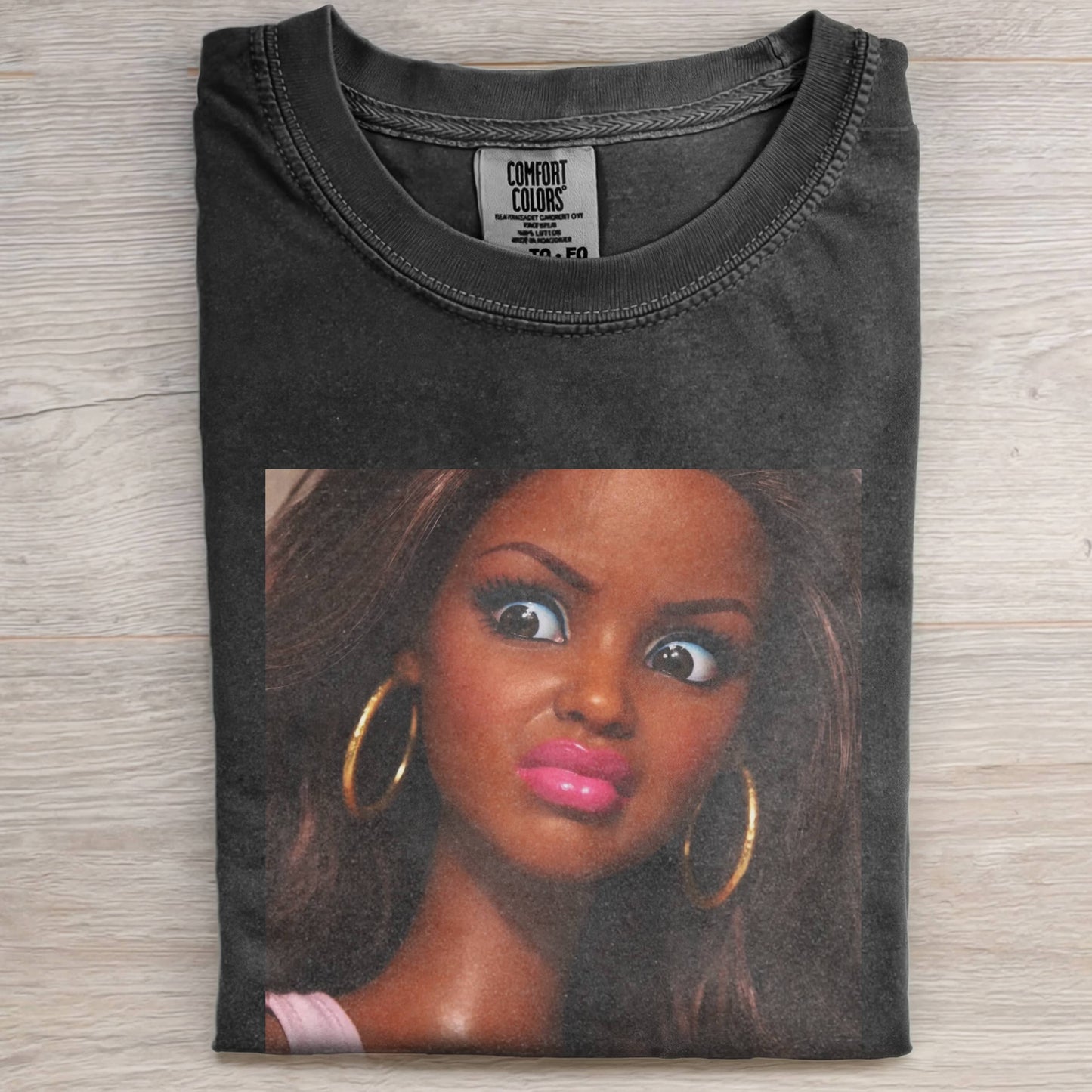 DOLL FACE BLACK LEATHER T-SHIRT